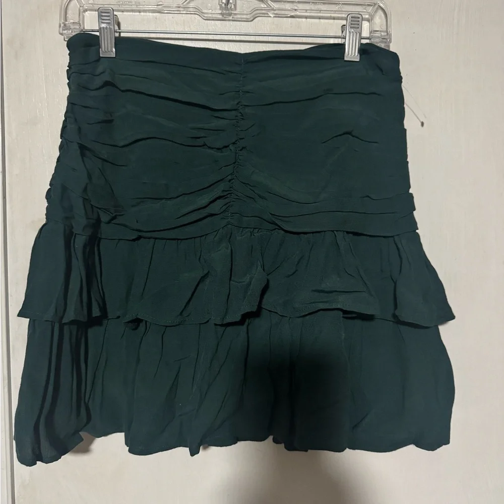 Zara ruffled layered mini skirt viscose hunter green size M - Picture 5 of 5